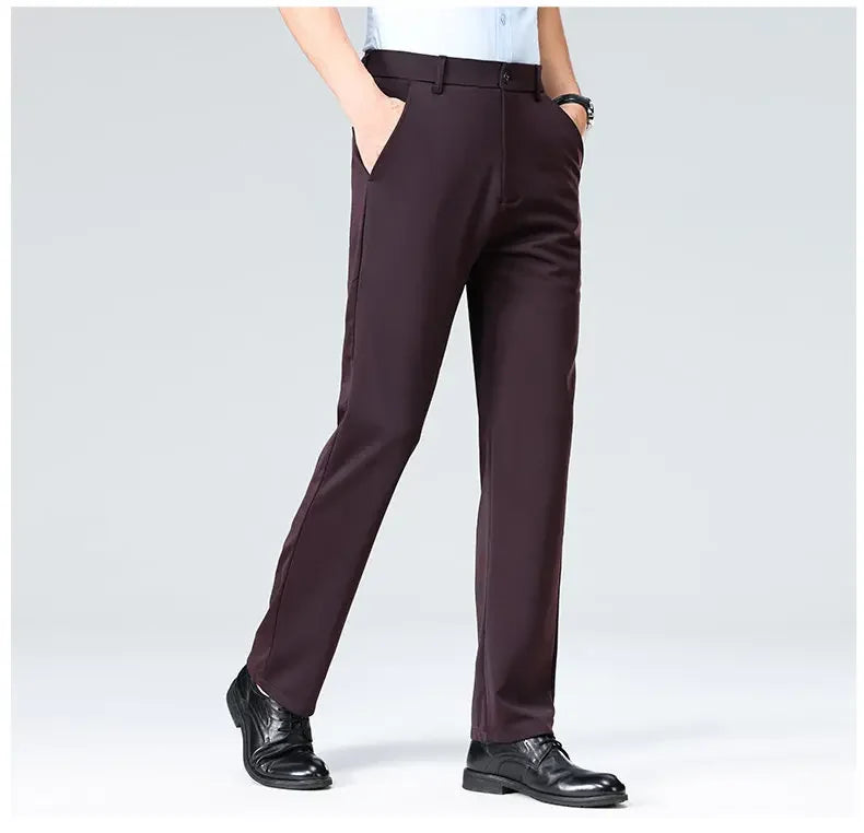 Men's Stretchy Casual Pants Business Suit Pants Spring Summer Breathable Dress Pants Full Length Homme Work Trousers