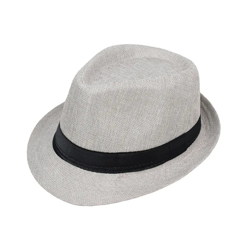 Jazz Hat British Style Linen Solid Color Hat for Men and Women Rolled Brim Couple Style Sun Hat Paper Straw Hat