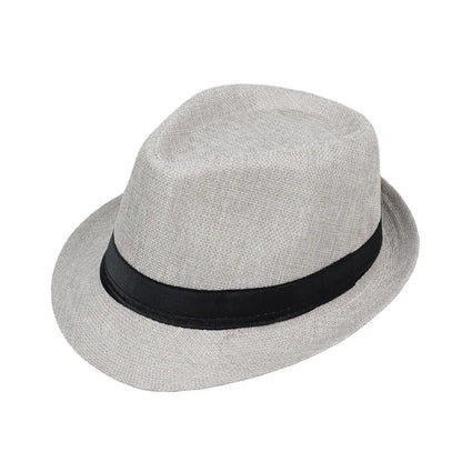 Jazz Hat British Style Linen Solid Color Hat for Men and Women Rolled Brim Couple Style Sun Hat Paper Straw Hat