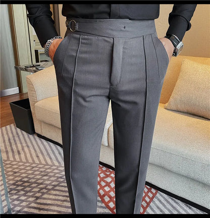High Quality Men's Suit Pant Solid Color England Style Slim Fit Casual High Waist Trousers Men Spring Autumn Fashion Suit Pants