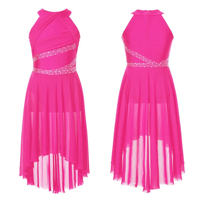 Toddler Girls Rhythmic Gymnastics Ballet Lyrical Contemporary Dance Costume Rhinestone Leotard Skating Jersey Tango Dresses