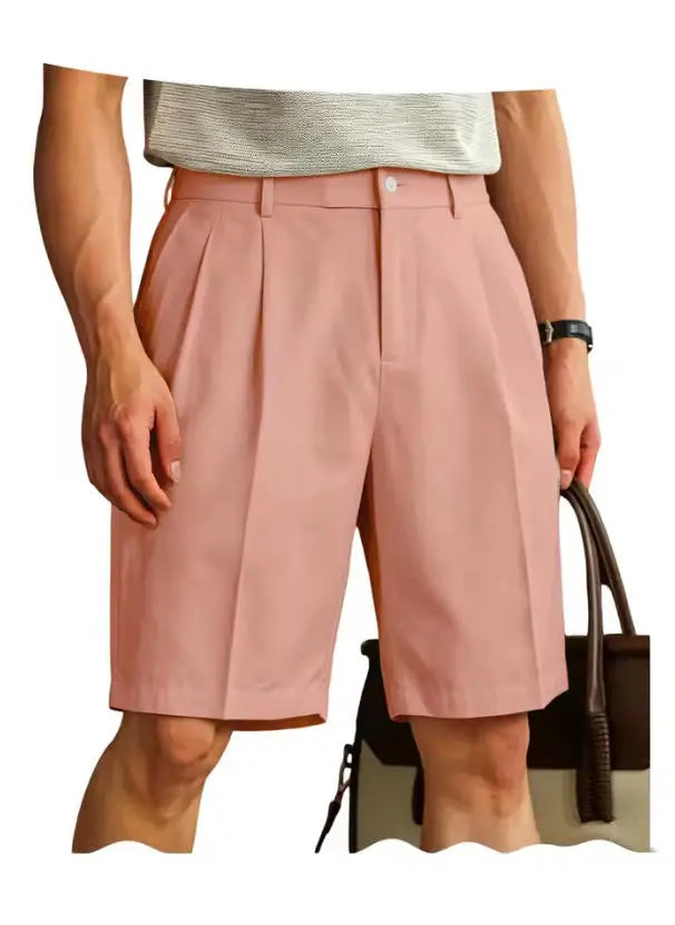 Men's Shorts Casual Pleated Dress Elastic Waist Multi Pockets Classic-Fit Golf Shorts for Men Cotton Summer Formal Shorts Sports