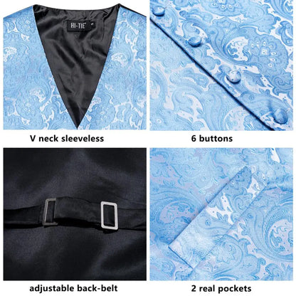 Jacquard Silk Mens Waistcoat Tie Set Sleeveless Jacket Necktie Hanky Cufflinks Suit Gold Blue Black Vest Wedding Business
