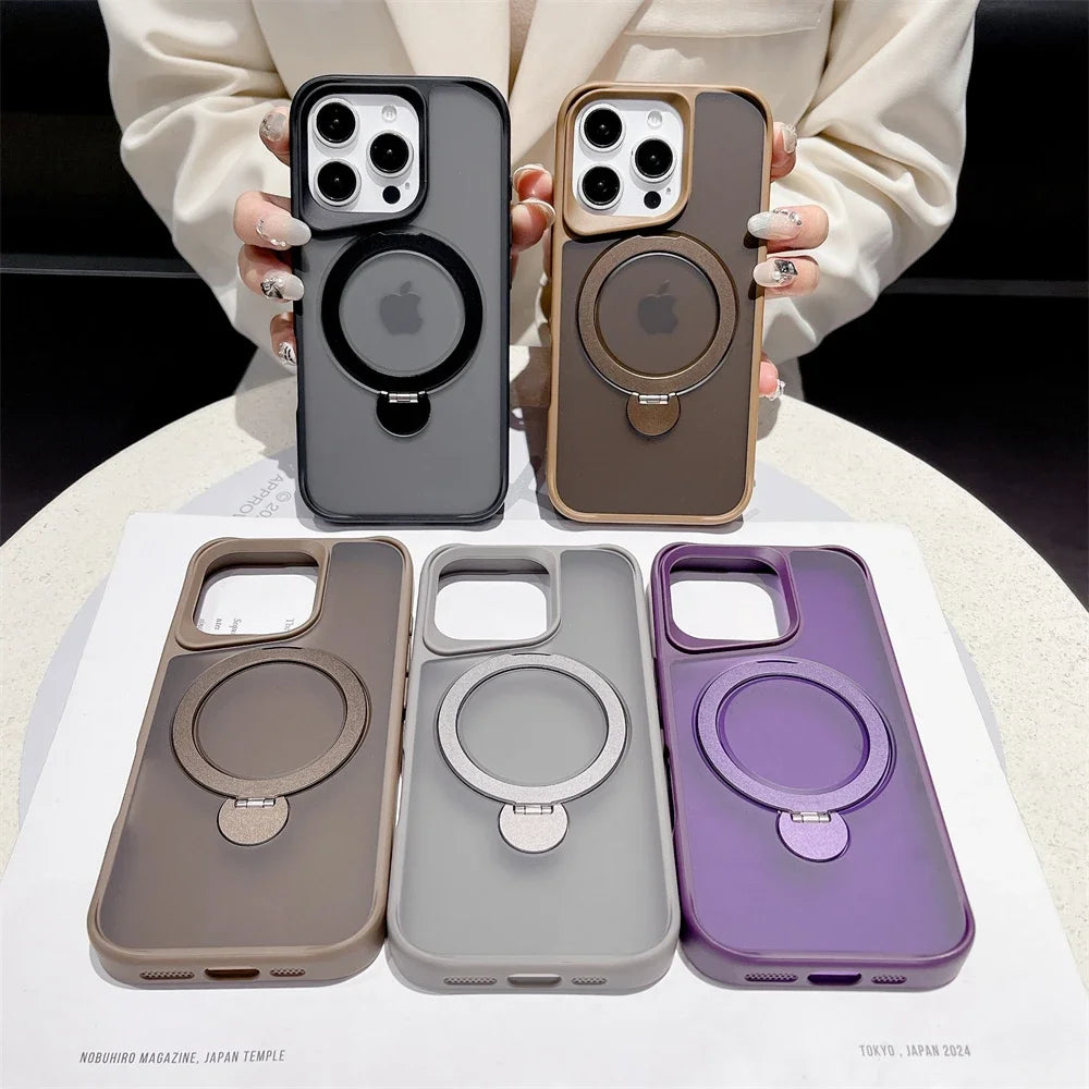 Luxury Magnetic for Magsafe Bracket Stand Phone Case for iPhone 13 15 16 Pro Max 12 14 Plus Folding Stand Shockproof Back Cover