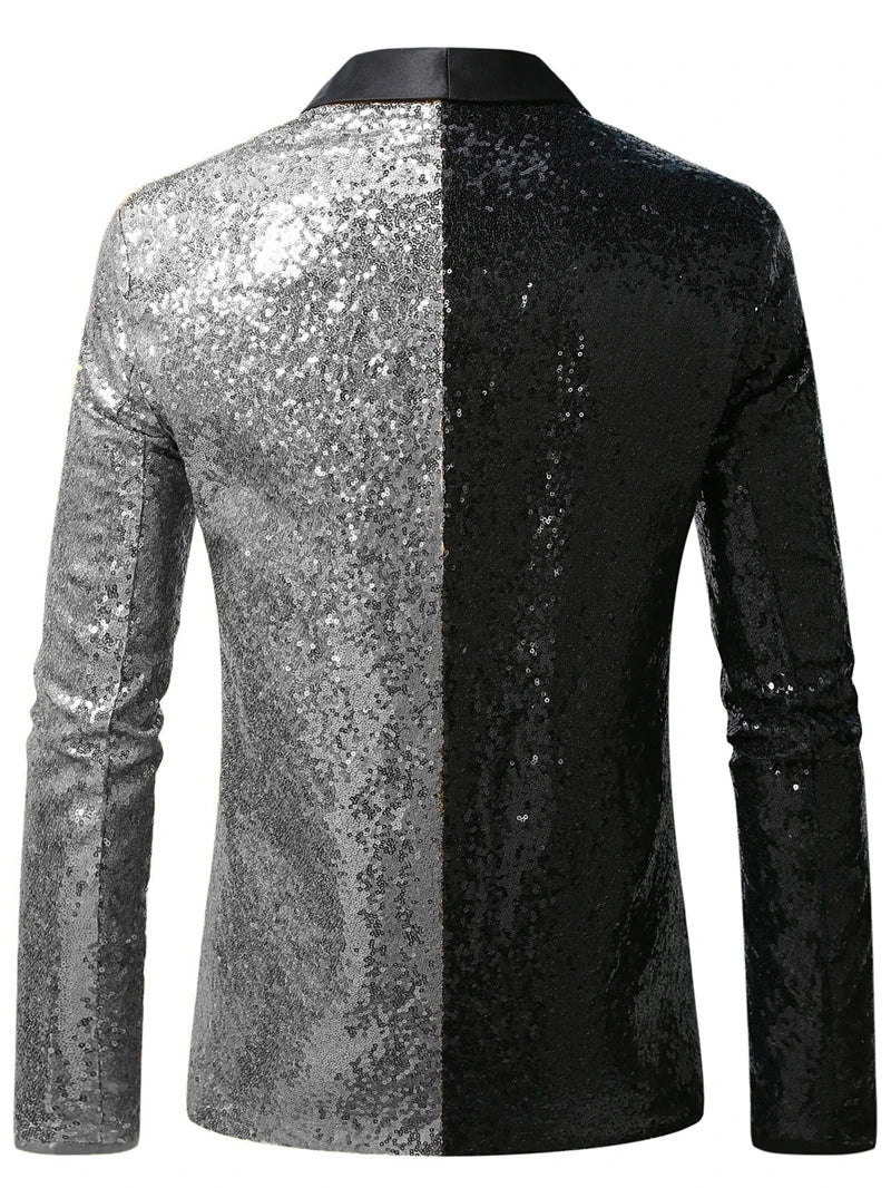 2026 Men's Suit Jacket, Shiny Sequin Stage Performance Coat, White Silver Blue Red Purple Blazers V-neck Single Button S-XXL