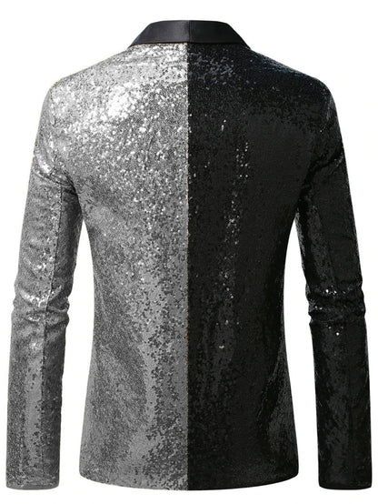 2026 Men's Suit Jacket, Shiny Sequin Stage Performance Coat, White Silver Blue Red Purple Blazers V-neck Single Button S-XXL