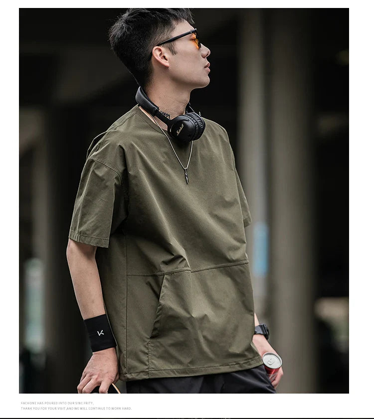 Men's Summer Thin Short Sleeve T-Shirt Ice Silk Quick Dry Large Size round Neck Sport Loose Casual Workwear Breathable Sweat ...