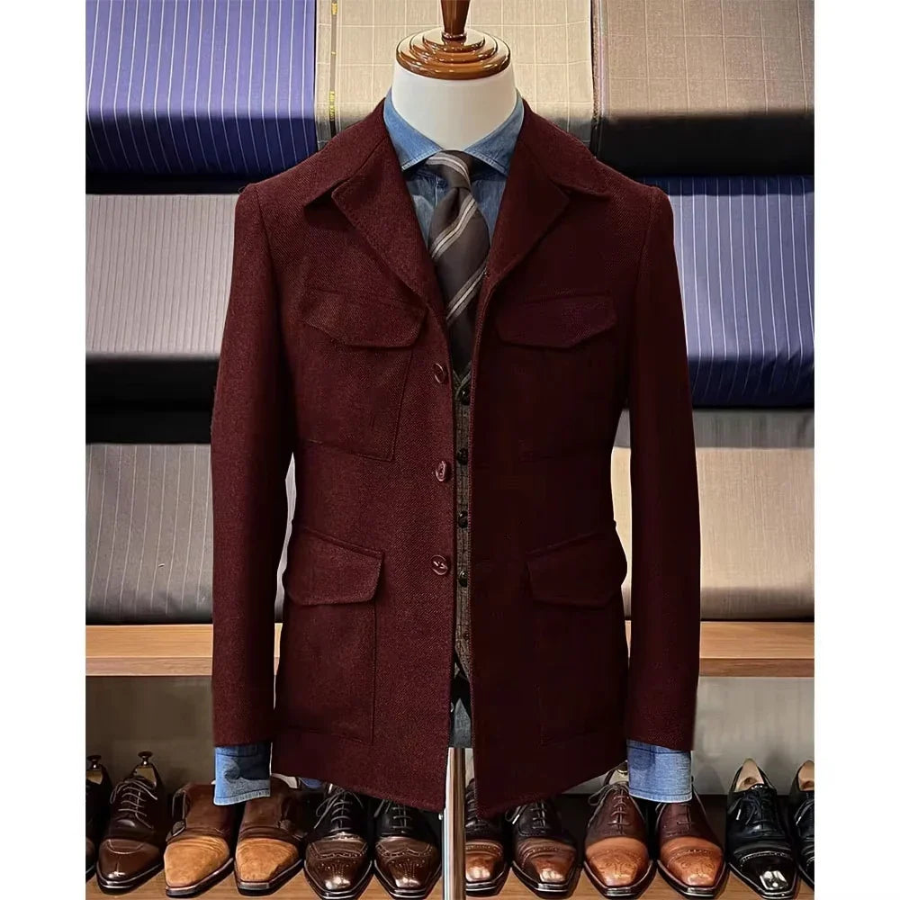 Men's Herringbone Hunting Jacket Casual 4 Pockets Fashion Design Vintage Tweed Blazers Blazer Single Breasted Comfortable Work