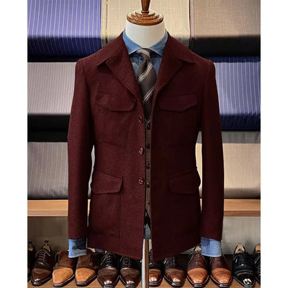 Men's Herringbone Hunting Jacket Casual 4 Pockets Fashion Design Vintage Tweed Blazers Blazer Single Breasted Comfortable Work