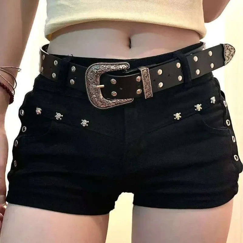 Sexy Low Rise Denim Super Shorts White Women's Summer Rivet Skinny Hot Pant Black Y2k Micro Short Jeans Korean Style Booty Short