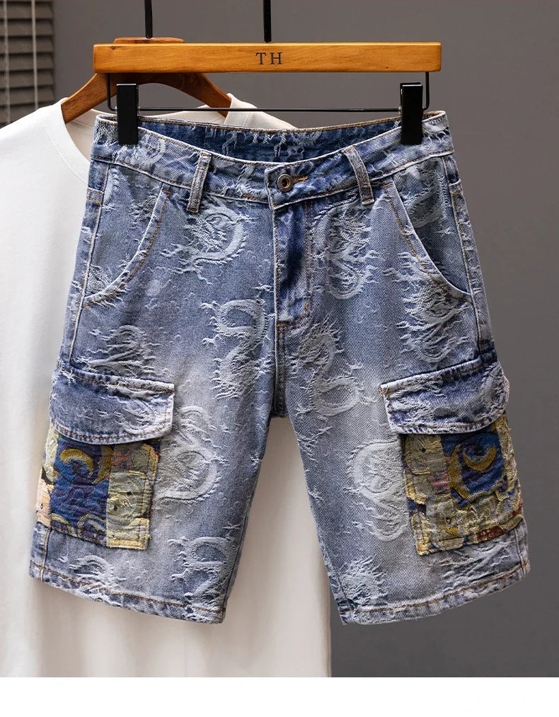 Printed Men's Clothing Denim Shorts Men Summer New Fashion Bermuda Jeans Street Wear Straight Personality Male Short Pants