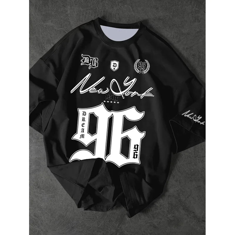 Summer 2025 New Men's New York 96 3d printed digital printed baseball T-shirt, short-sleeved O-neck casual T-shirt, oversized sp