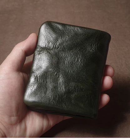 Retro Genuine Leather Short Wallet Men and Women Bifold Money Clip Credit Card Holder with Zipper Coin Pocket Small Purse