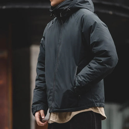 Hooded Down Jacket for Men Winter Thickened Matte Glossy Fabric Parka Outdoor Warm Coat Versatile Outerwear Black Jacket