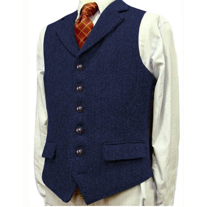 Men Vest Brown With Lapel Boutique Herringbone Single Button Fit Waistcoat Casual Formal Business Wedding Daily Men Suit Vest