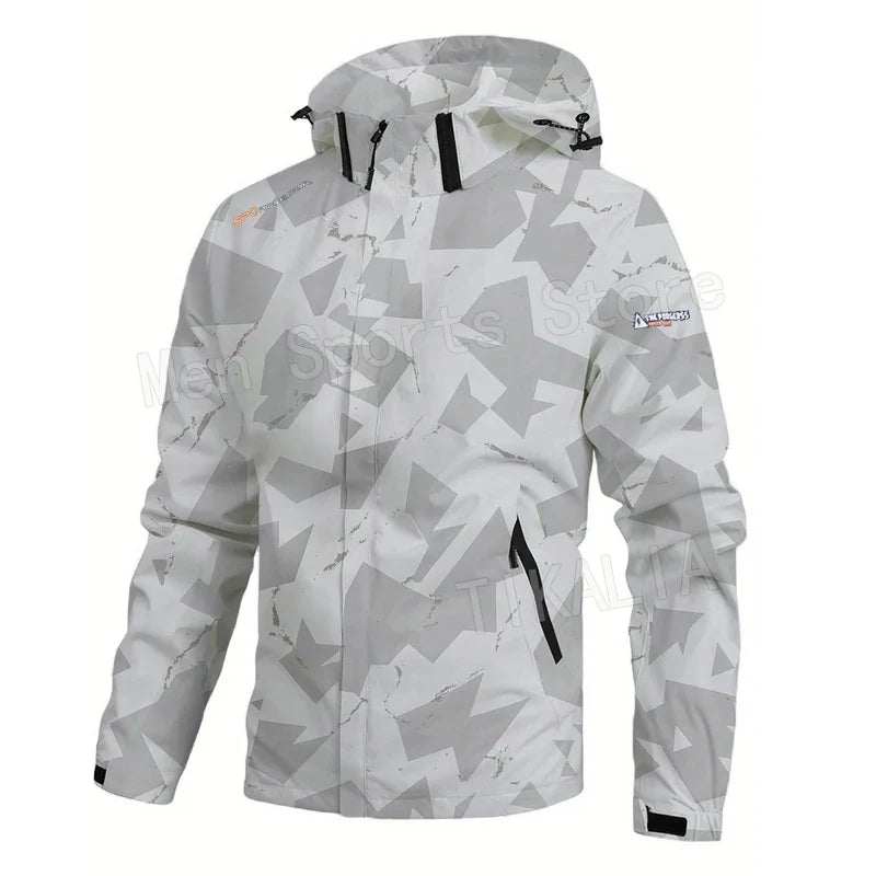 Men’s Outdoor Hiking Jacket Waterproof Windbreaker Hooded Coat Lightweight Sportswear for Camping Trekking Climbing Travel