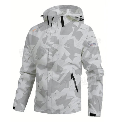 Men’s Outdoor Hiking Jacket Waterproof Windbreaker Hooded Coat Lightweight Sportswear for Camping Trekking Climbing Travel