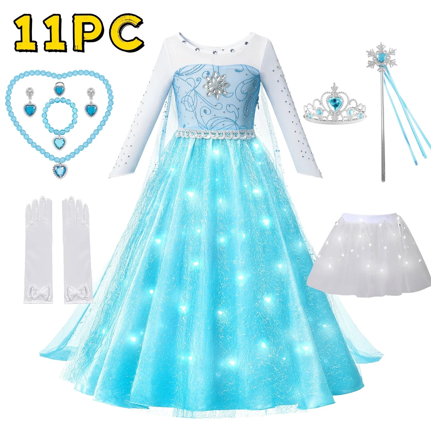 LED Girls Snow Kids Queen Costumes Girls Carnival Party Prom Gown Elsa Robe-Playing Children Princess Dress Birthday Dress