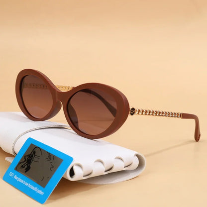 2025 New Trend Oval Polarized Sunglasses Women's Chain Hollow Frame Cat Eye Sun glasses Women's Fashion Luxury Design Glasses