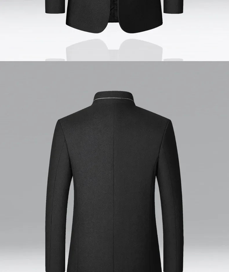 Brand 2026 Winter Coat Mens Chinese Stand Collar Solid Coats for Man Autumn and Winter Business Casual Woolen Jacket