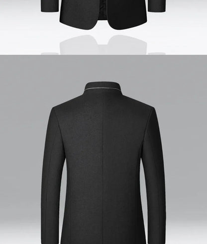 Brand 2026 Winter Coat Mens Chinese Stand Collar Solid Coats for Man Autumn and Winter Business Casual Woolen Jacket