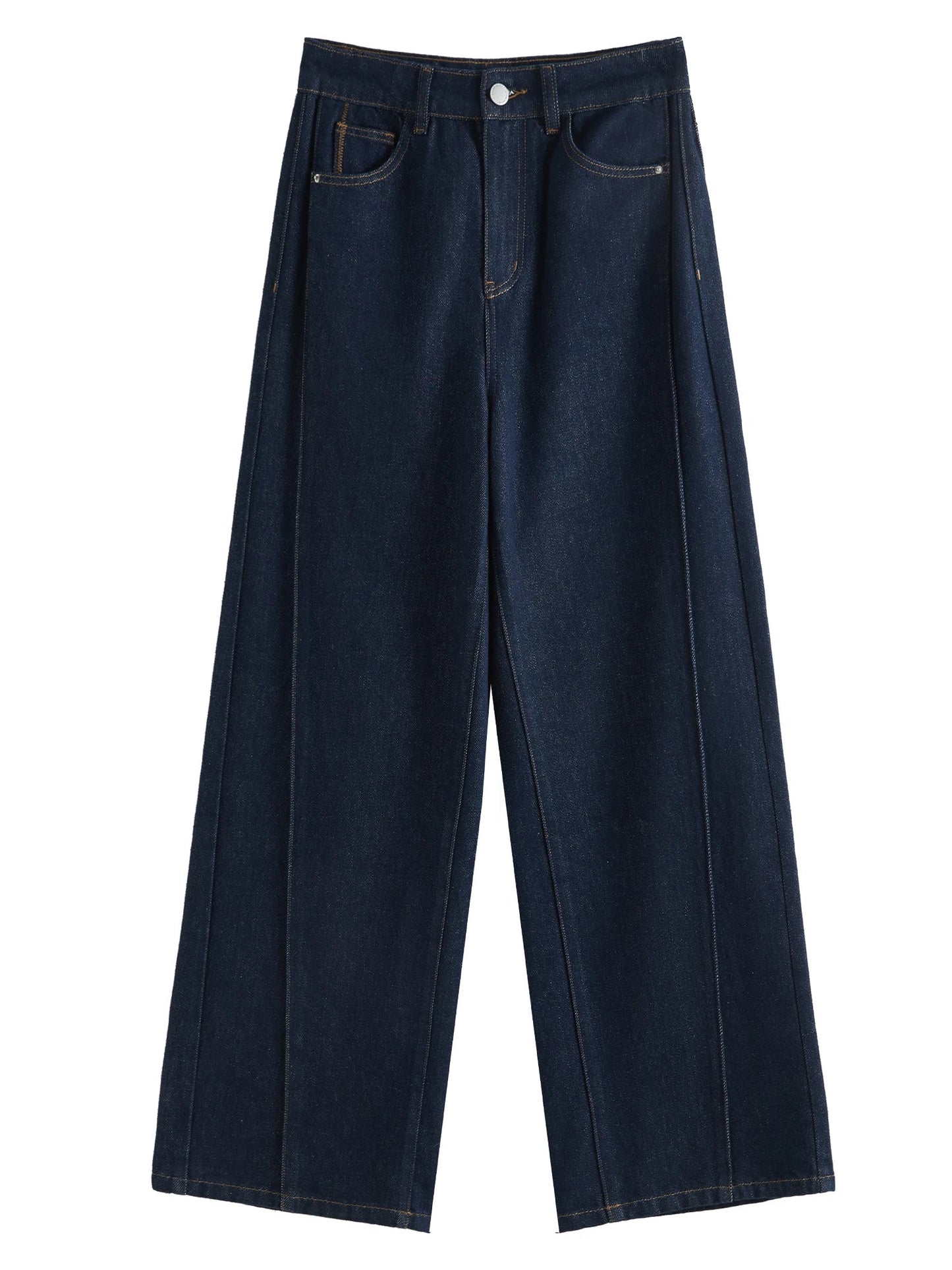 FSLE 2025 New Arrival Women Jeans High Waist Cotton Wide Leg Trousers Dark Denim Blue Loose Floor Length Female Jeans Streetwear