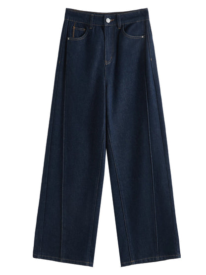FSLE 2025 New Arrival Women Jeans High Waist Cotton Wide Leg Trousers Dark Denim Blue Loose Floor Length Female Jeans Streetwear