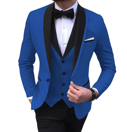 White Slit Mens Suits 3 Piece Black Shawl Lapel Casual Groom Tuxedos for Wedding Groomsmen Suits Men 2025 (Blazer+Vest+Pant)