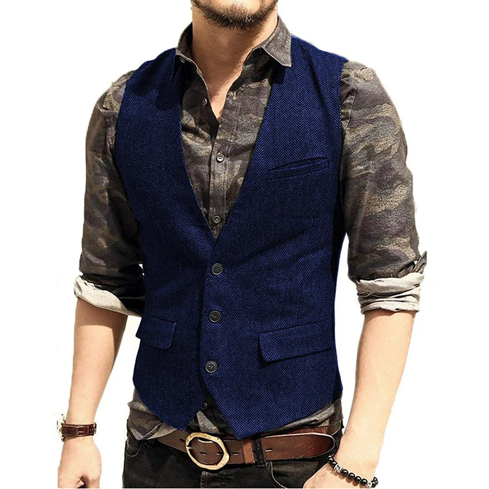 Black Men's Blazer Vest Euro Size Vintage Vests Man Single Breasted Outerwear Men's Suits Vest Spring Autumn Herringbone Vest