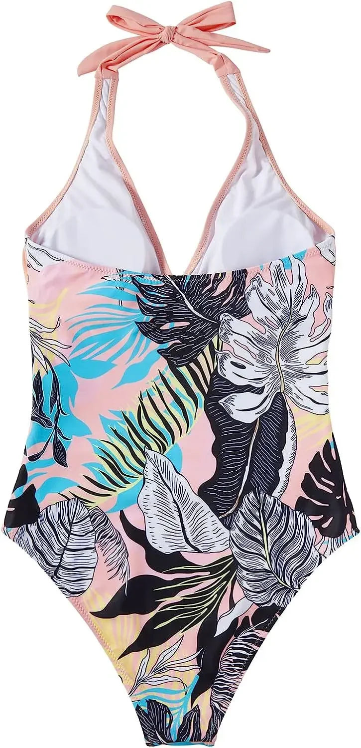 S - XXL Wrinkled Halter V Neck One Piece Swimsuit Women Swimwear Female Monokini Backless Bathing Suit Swim Beachwear Bodysuit