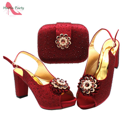 African Mature Women Shoes and Bag to Match in Teal Color Comfortable Heels with Platform for Garden Party