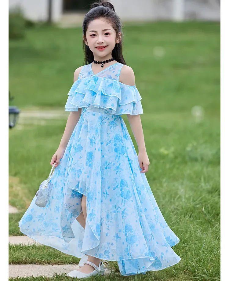 Fashion Chiffon Boho Girls Dresses Bohemian Beach Kids Clothing Vestido Girl Outfit Robe Fille Casual Maxi Children Dress Summer