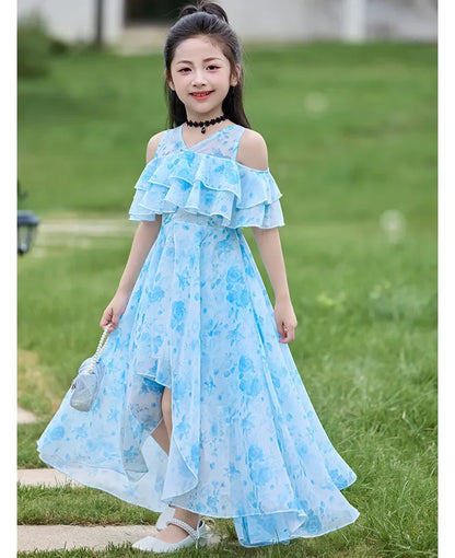 Fashion Chiffon Boho Girls Dresses Bohemian Beach Kids Clothing Vestido Girl Outfit Robe Fille Casual Maxi Children Dress Summer