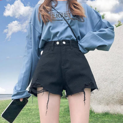 Punk Womens Denim Shorts Cargo Black Biker Short Pants For Women To Wear With Waist Pocket Outdoor Offer High Quality Hot Jeans