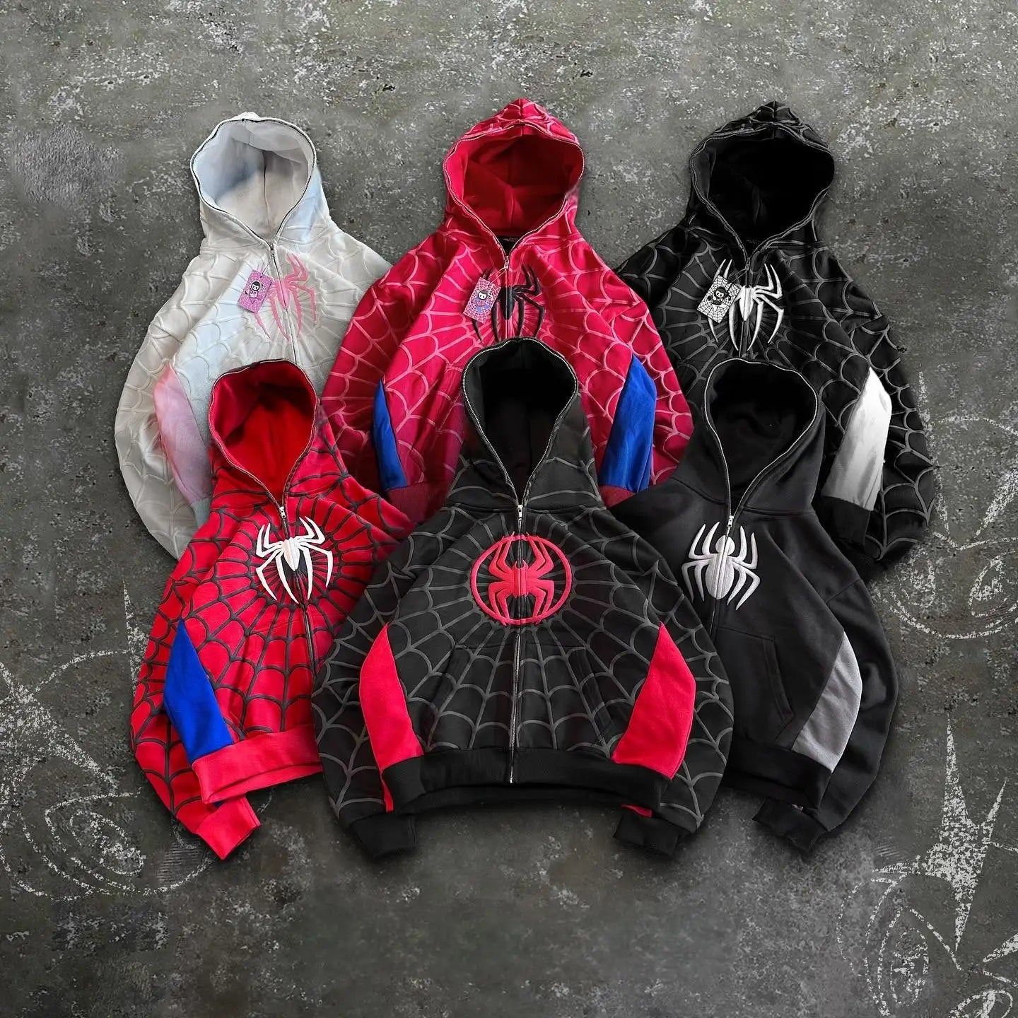 American Retro Spider Patchwork Print Hoodies Fashion Oversized Loose Full Zipper Hoodie Men Jacket Gothic Street Y2k Sweatshirt