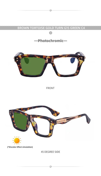 2026 New European and American Fashion Square Frame Photochromic Sunglasses for Men, Retro and Unique Outdoor Driving Sunglasses