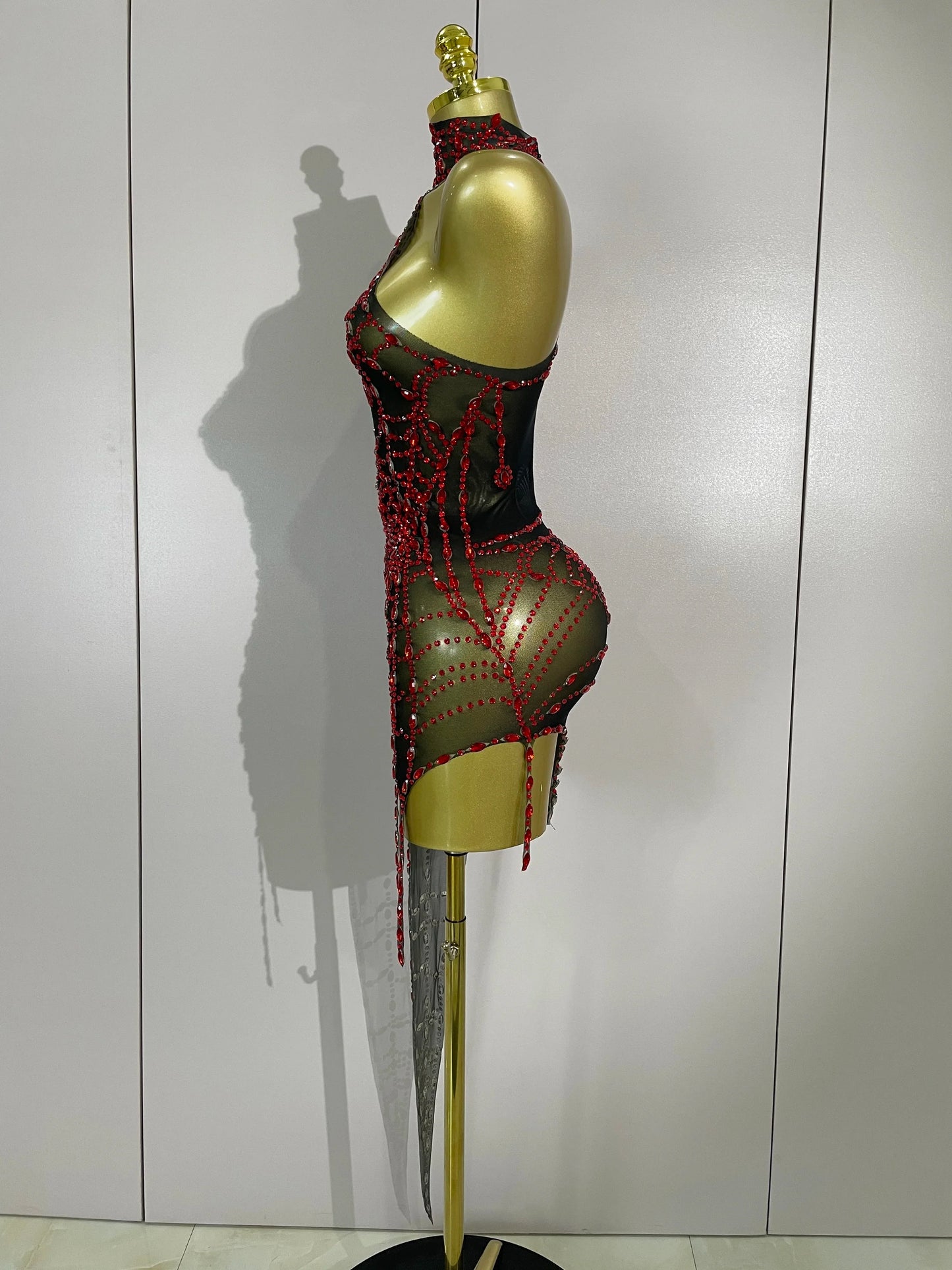 STOCK Sparkly Diamond Sexy Mesh Asymmetric Bodycon Mini Dress Women Nightclub Bar Party Show Gogo Dancer Clothing Stage Costume
