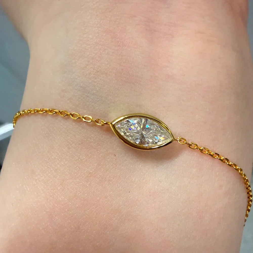 Marquise Cut 1CT Solitaire Diamond Bubble Moissanite Bracelets For Women 925 Silver Plated 18k Chain Dainty Shining Gift