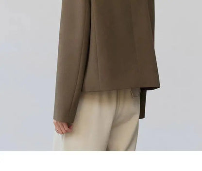 Womens Gray Collarless Blazer Cropped Open Front Suit Jacket Casual Office Outerwear