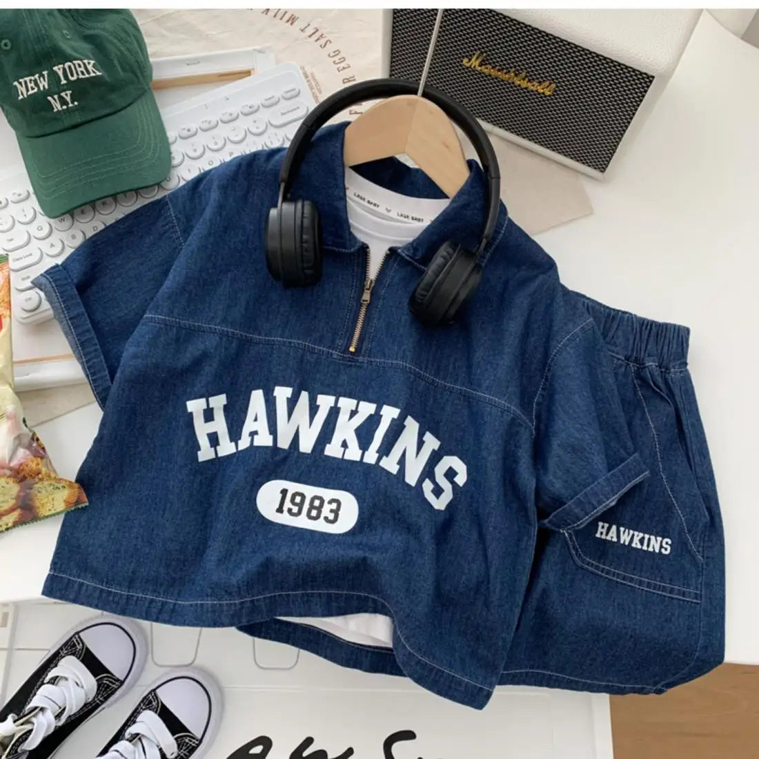 Boys Cotton Summer Suit 2026 New Baby Fashion Print Clothes Children Korean Handsome Short-sleeved Shirt + Denim Shorts 2pcs Set