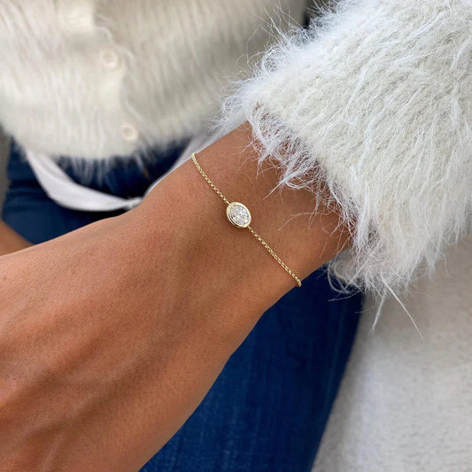 Bracelet Solitaire Moissanite Ovale 0,5 Carat Sertie Clos pour Femme en Argent S925 Plaqué Or 18 carats, Chaîne de Poignet Diamant, Bijoux Fins