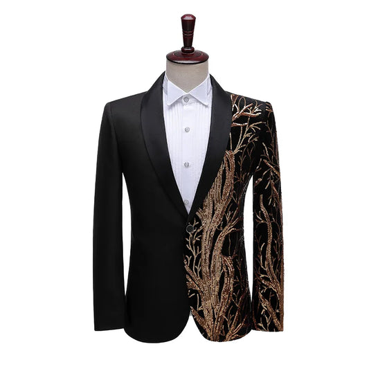 Mens Stage Performance Dress Jacket,Sequin Decoration Suit Jacket,Asian Size Wedding Party Slim Fit Tops, M-5XL