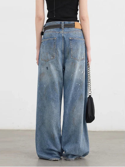 Women Jeans Loose Casual New Retro High Waisted Straight Leg Wide Leg Denim Pants Female Trousers Summer 2025