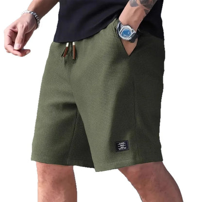 Men's Waffle Texture Shorts Summer Casual Sports Plus Size Loose Fit Knee-Length Shorts Male Oversized Streetwear Beach Pants