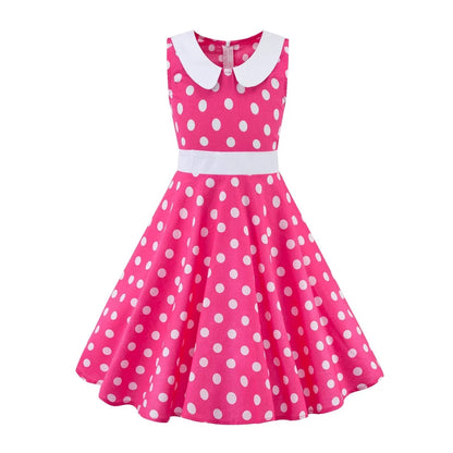 LPATTERN Girls' Vintage Rockabilly Dress Party Retro Polka Dot Floral Pattern A-line Dresses Pleated Skirt Knee-Length for 4-10Y