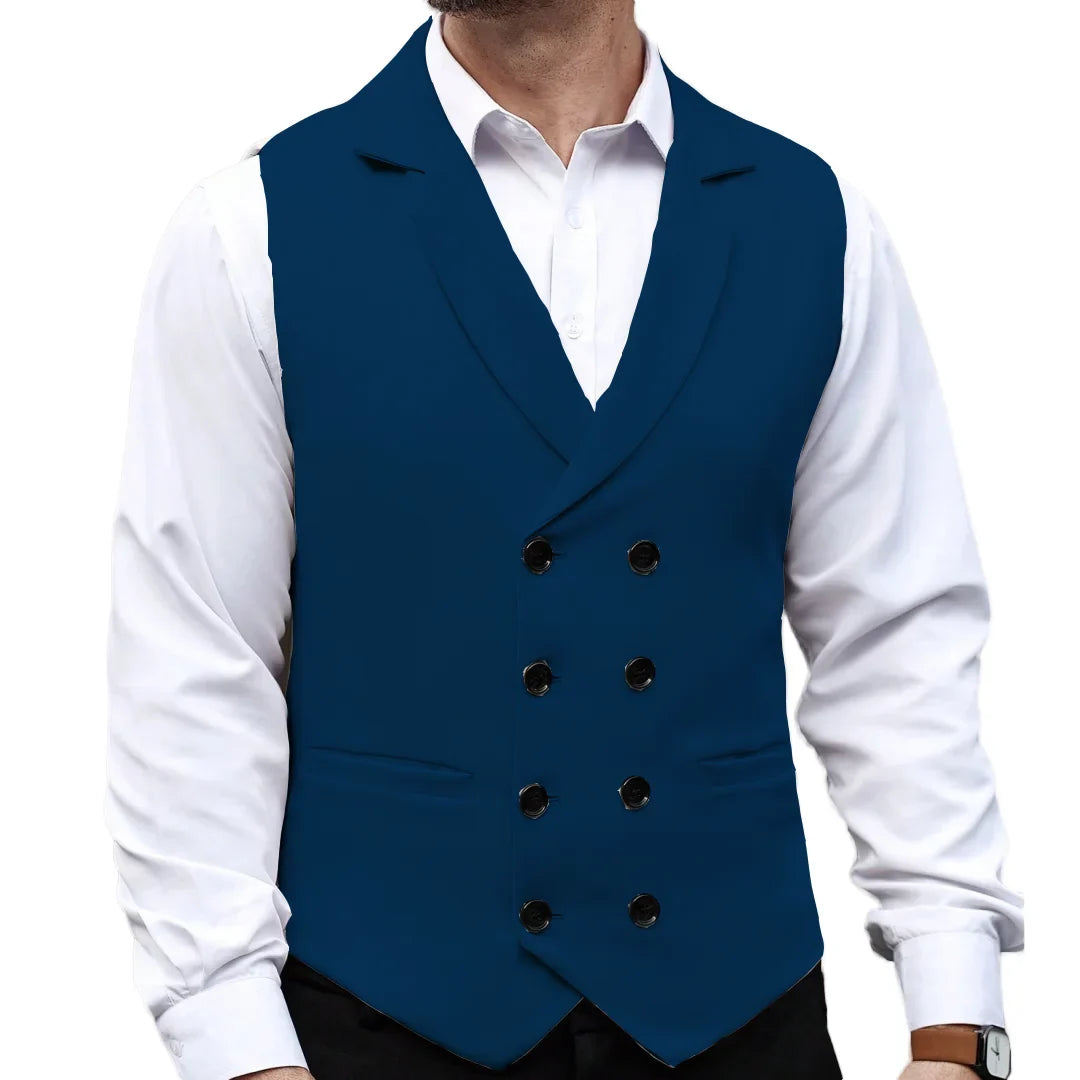 Men Vest Beige With Lapel Solid Double Button Waistcoat For Wedding Birthday Banquet Business Casual Daily Men Suit Vest