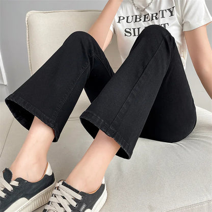 Women Fashion Flare Jeans Winter Streetwear Y2K Straight Pants Ankle Length Denim Jeans Girls Party Casual Retro Blue Trousers