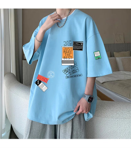 Men's Cotton T-shirts White Mens Oversized T Shirt Summer Casual Wear Letter Print Tee Shirts Fashion for Men 5XL Male Clothes