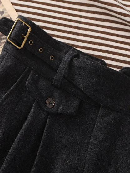 Blue Grey Thick Wool Gurkha Slightly Tapered Casual Pants Wool Blend Trousers Slim Fit Customizable