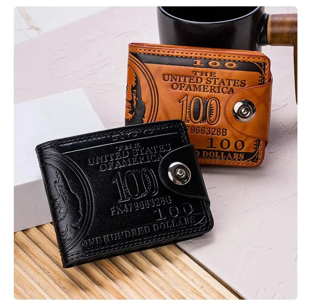 Men's Wallets With 100 US Dollar Pattern Wallet Male Leather Wallet Photo Card Holder Fashion Large Capacity Wallet Purse Bag